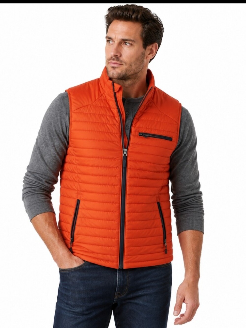 Orvis Orange Lightweight Quilted Puffer Vest Full Zip Insulated Men's Outdoor XL